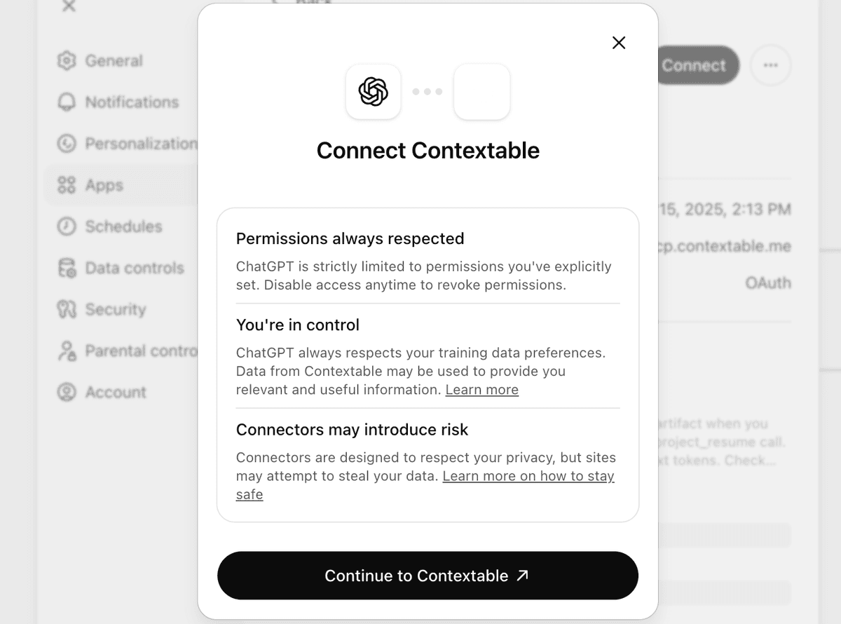 ChatGPT connecting to Contextable