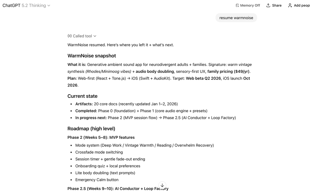 Claude showing project_resume output